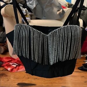 Black and Silver Embellished Women's Top